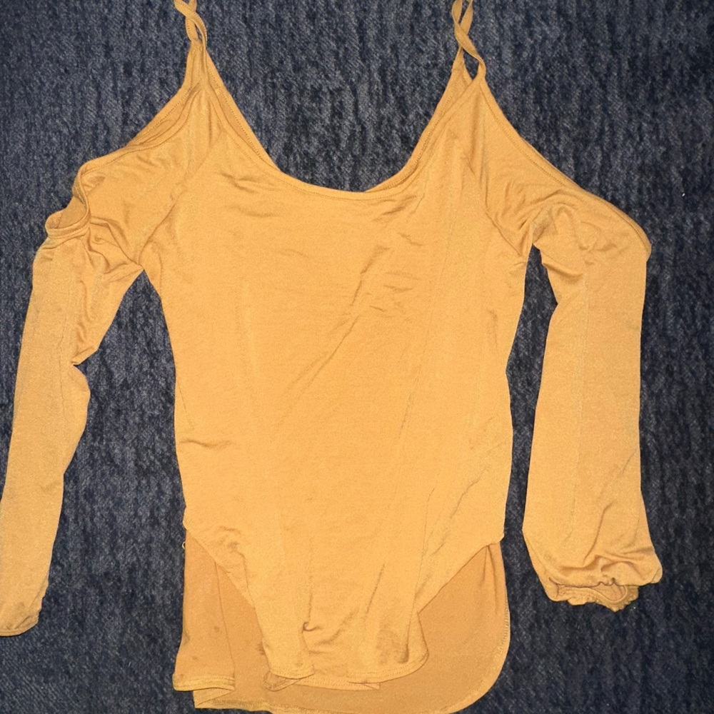 Lucky & Blessed Mustard Cold Shoulder Bodysuit